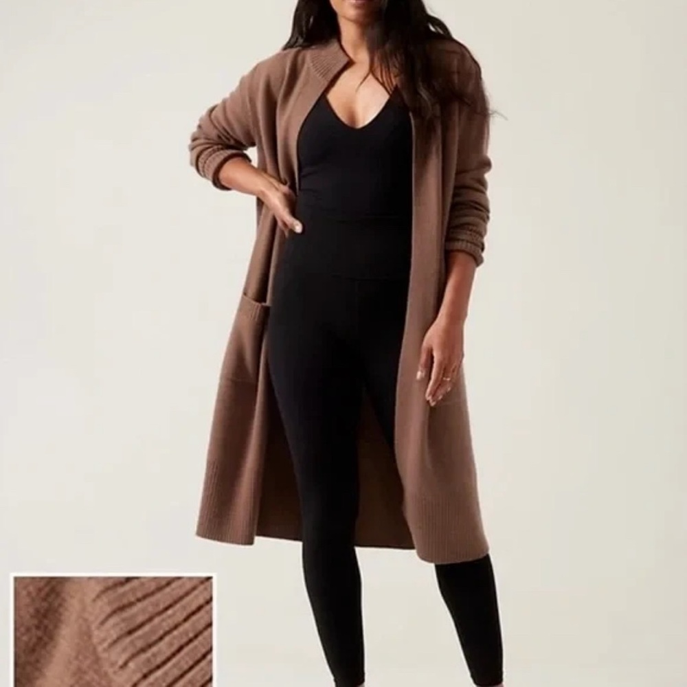 Athleta Spirit Wool Cashmere Long Cardigan Sweater Rustic Beige Medium New $259